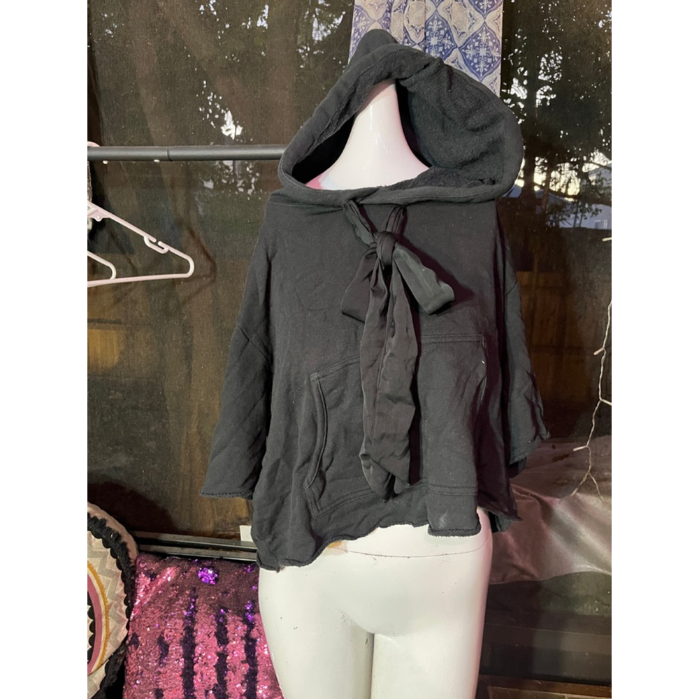 Women's Avec Les Filles Black Cropped Hoodie Size L